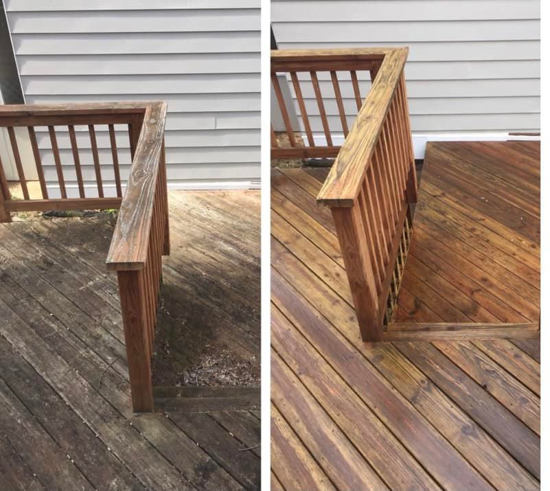 Deck railing before and after