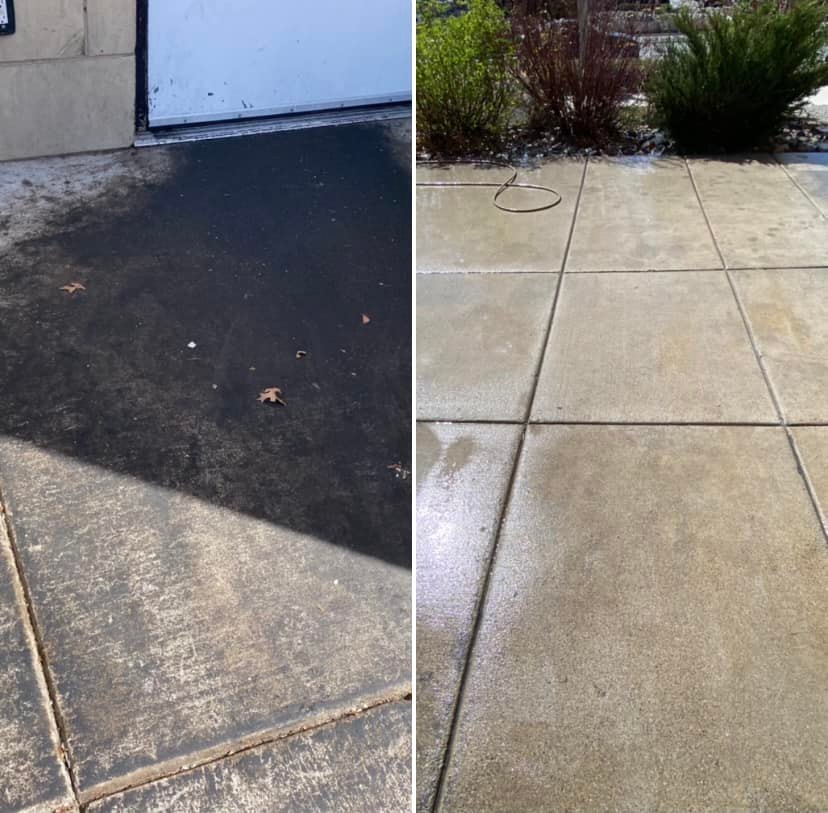 Concrete before and after pressure washing