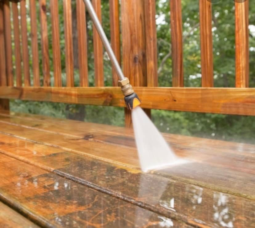 Pressure washing a wood deck in Reno