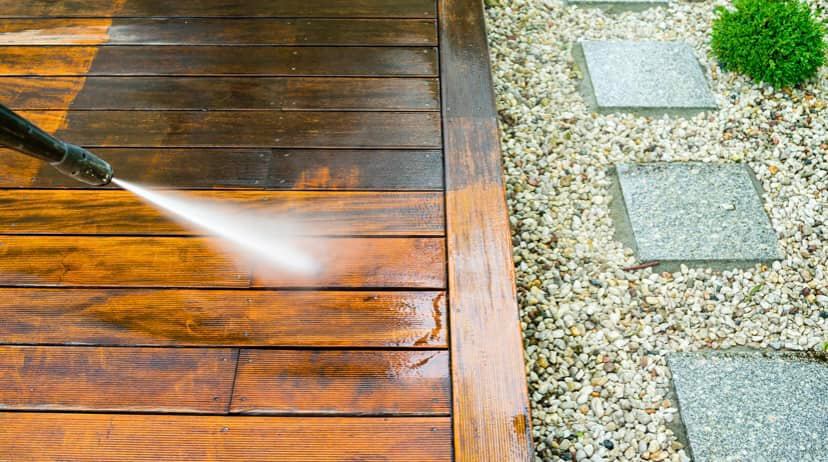 Washing a wood deck